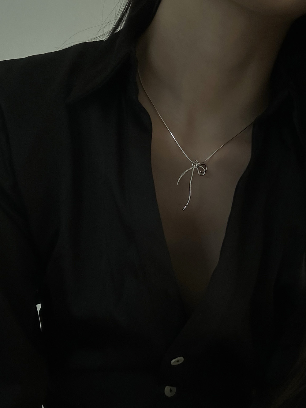 [92.5silver] Flow ribbon necklace