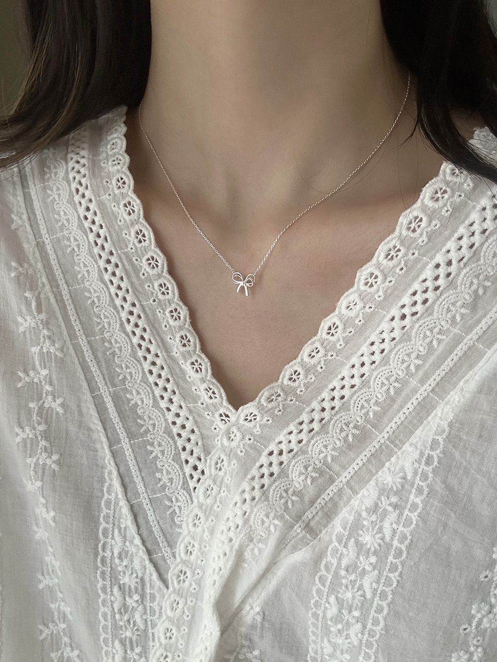 [92.5silver] Solid ribbon necklace