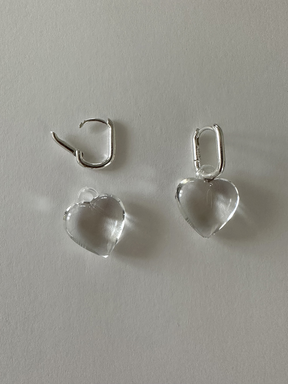 [92.5silver] Clear heart earring